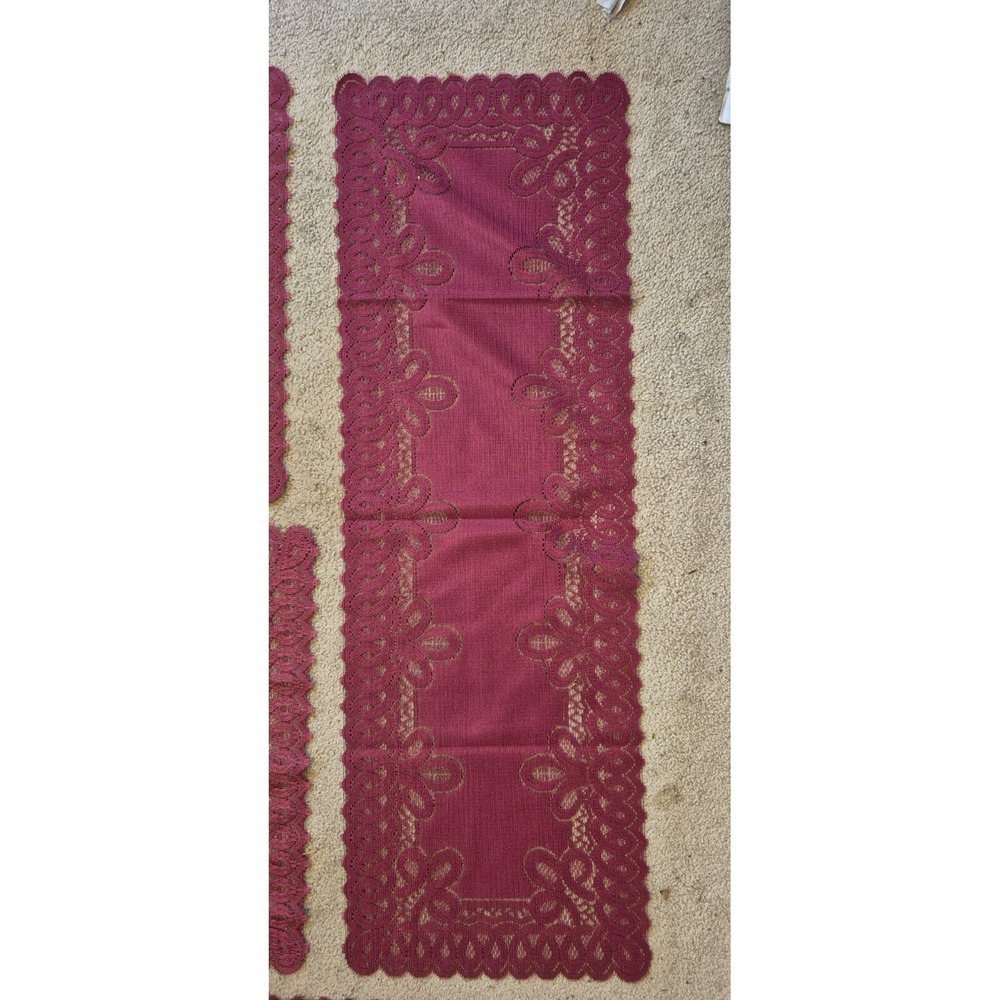 Burgundy Lace‎ Table Runner & Placemat Set – 6pc Matching Vintage Style - Picture 2 of 5